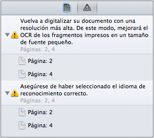 Panel «Advertencias»