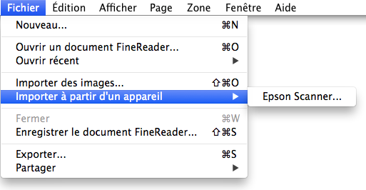 Importer depuis le menu