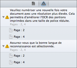 Volet Avertissements