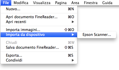 Importazione da menu